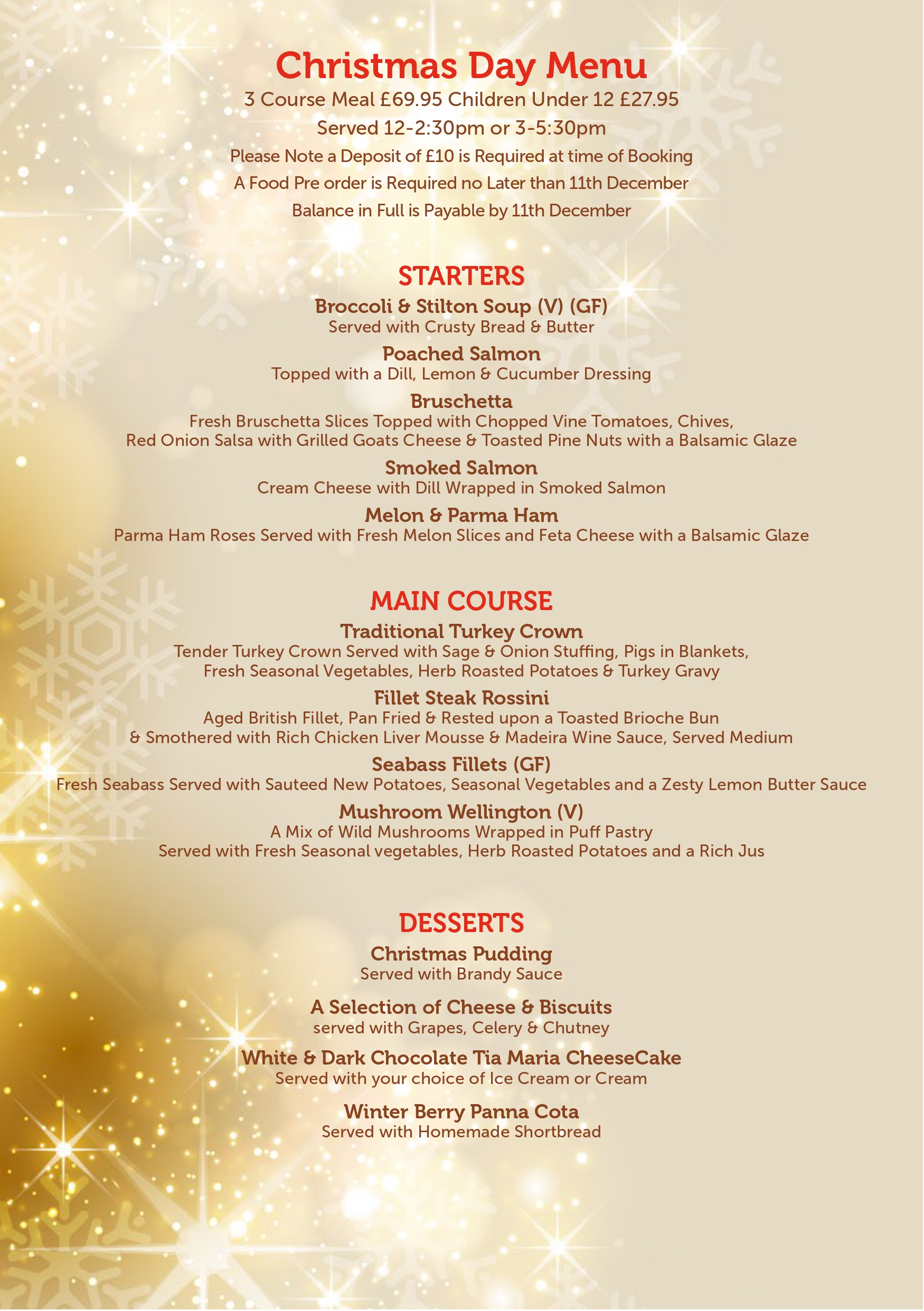 Christmas Day Menu Horseshoe Inn